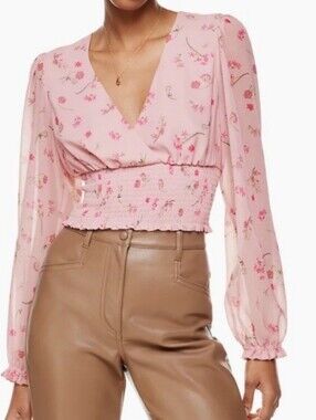 Aritzia Wilfred Wistful Smocked Floral Crop Blouse